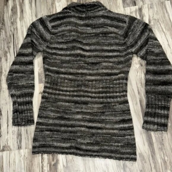 Bandolin Sweater Cardigan Women’s Sz Large Gray Striped Single Button Cozy Soft - Picture 2 of 9